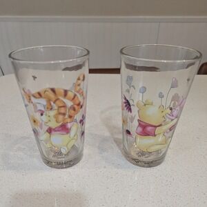 Disney Winnie the Pooh Tigger Piglet Drinking Glass Set of 2 Wildflower Floral